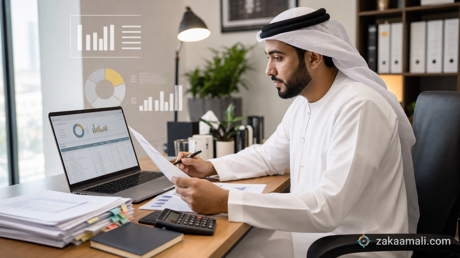 محاسب يراجع استثناءات فواتير على لوحة عمل مالية