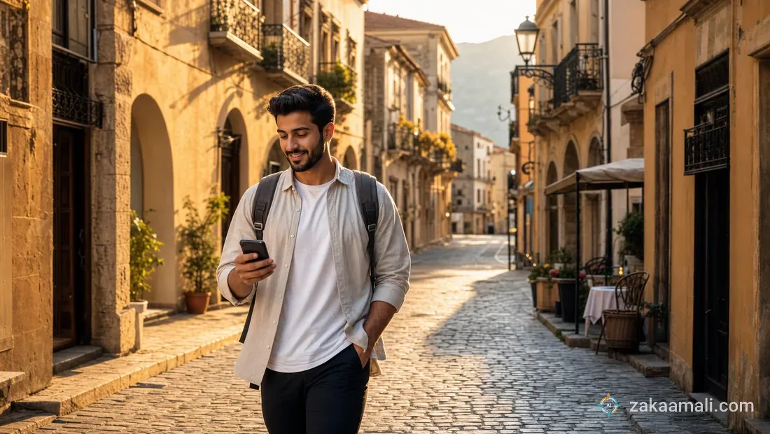 موظفة استقبال سعودية في فندق تراثي أنيق ترحب بضيوف مع شاشة ذكية تعرض تفاصيل حجزهم وتفضيلاتهم