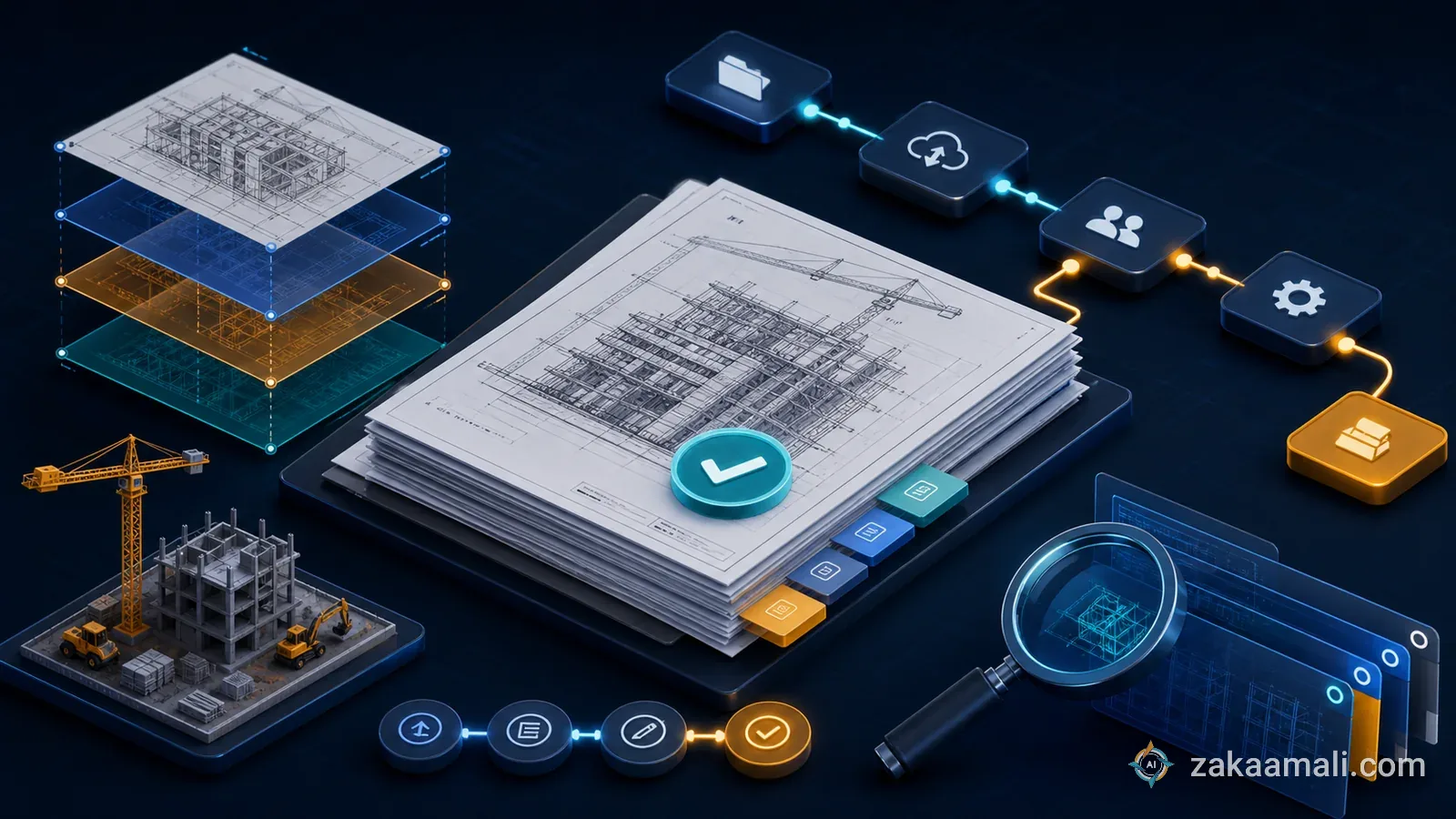 تدفق إدارة مشروع بناء ذكي من المستندات إلى قضايا الموقع
