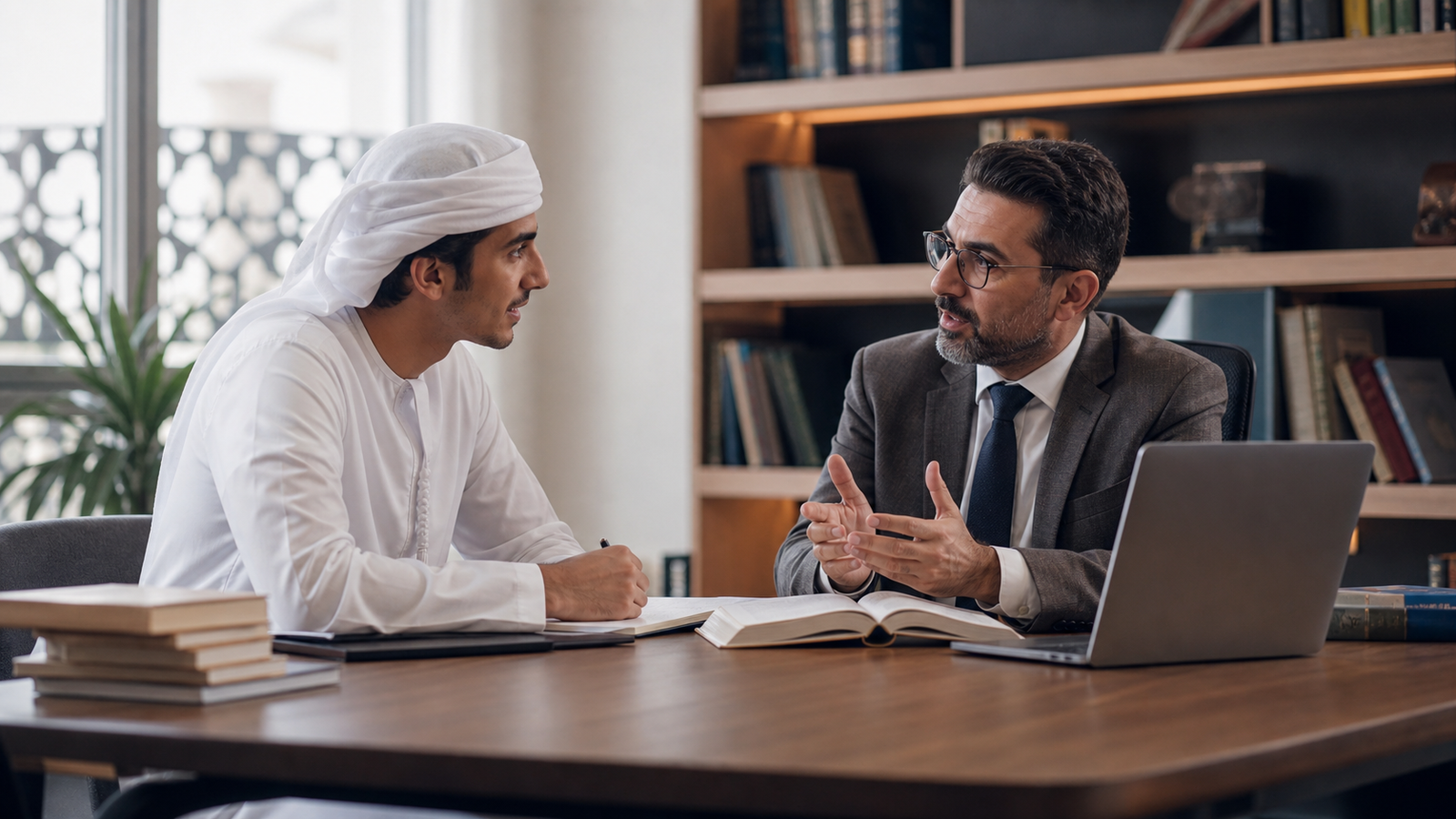 طالبة جامعية خليجية تقارن المصادر الأكاديمية مع ملاحظاتها على الحاسوب