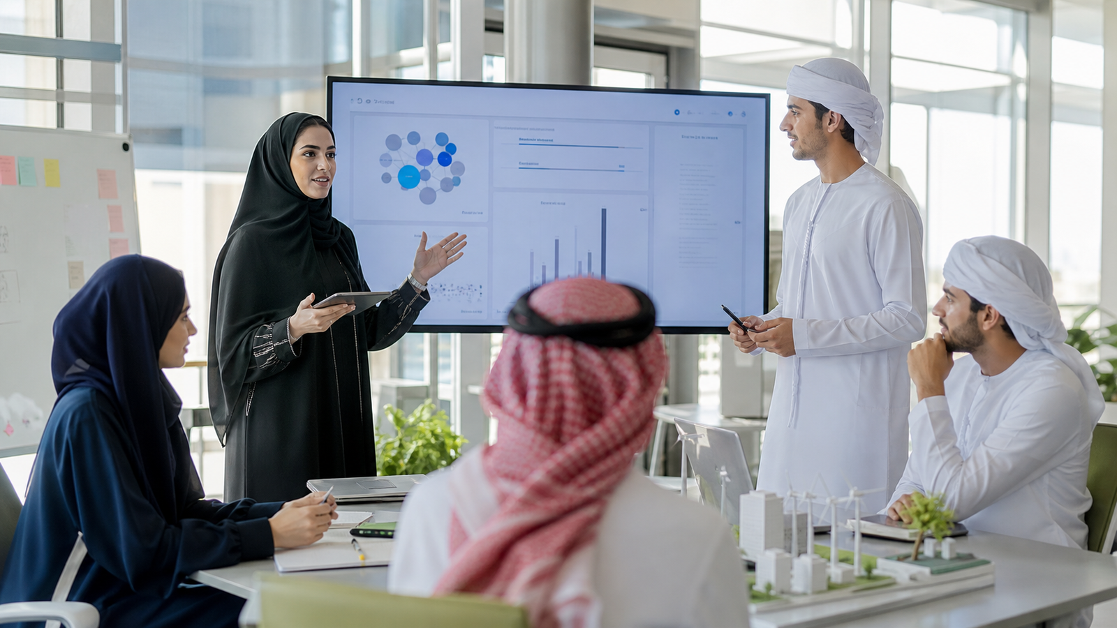طلاب جامعيون خليجيون يتدربون على عرض مشروع بحثي في مختبر ابتكار
