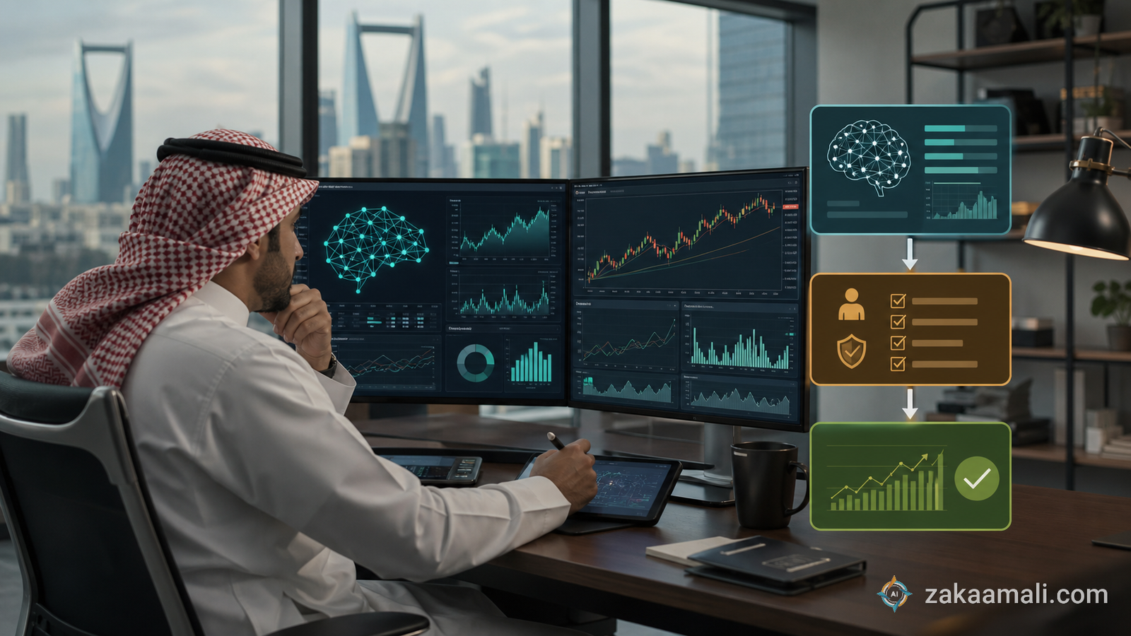 الذكاء الاصطناعي في التداول مع مراجعة بشرية وإدارة مخاطر قبل القرار