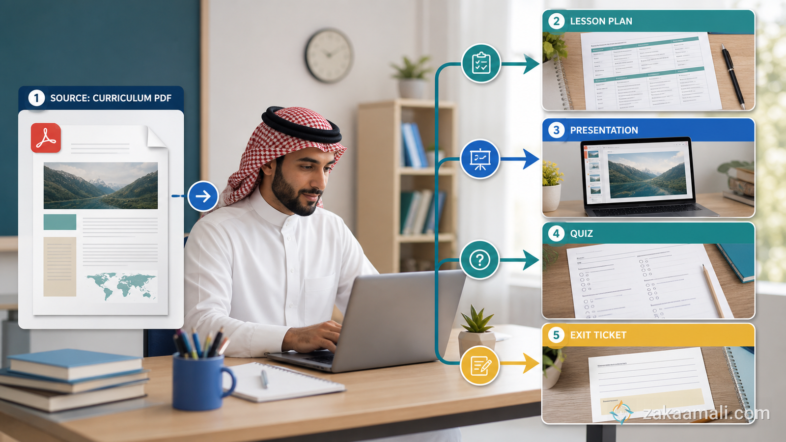 خطوات تحويل ملف منهج إلى خطة درس وعرض واختبار في Brisk Teaching