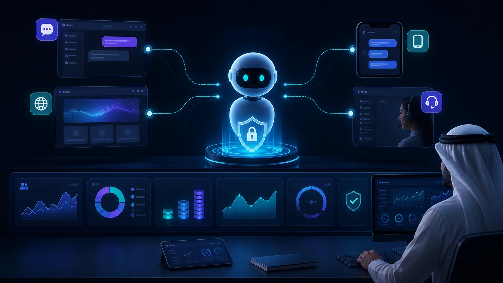 وكيل Copilot Studio منشور عبر قنوات العمل والموقع وخدمة العملاء مع مراقبة الاعتمادات والتكلفة