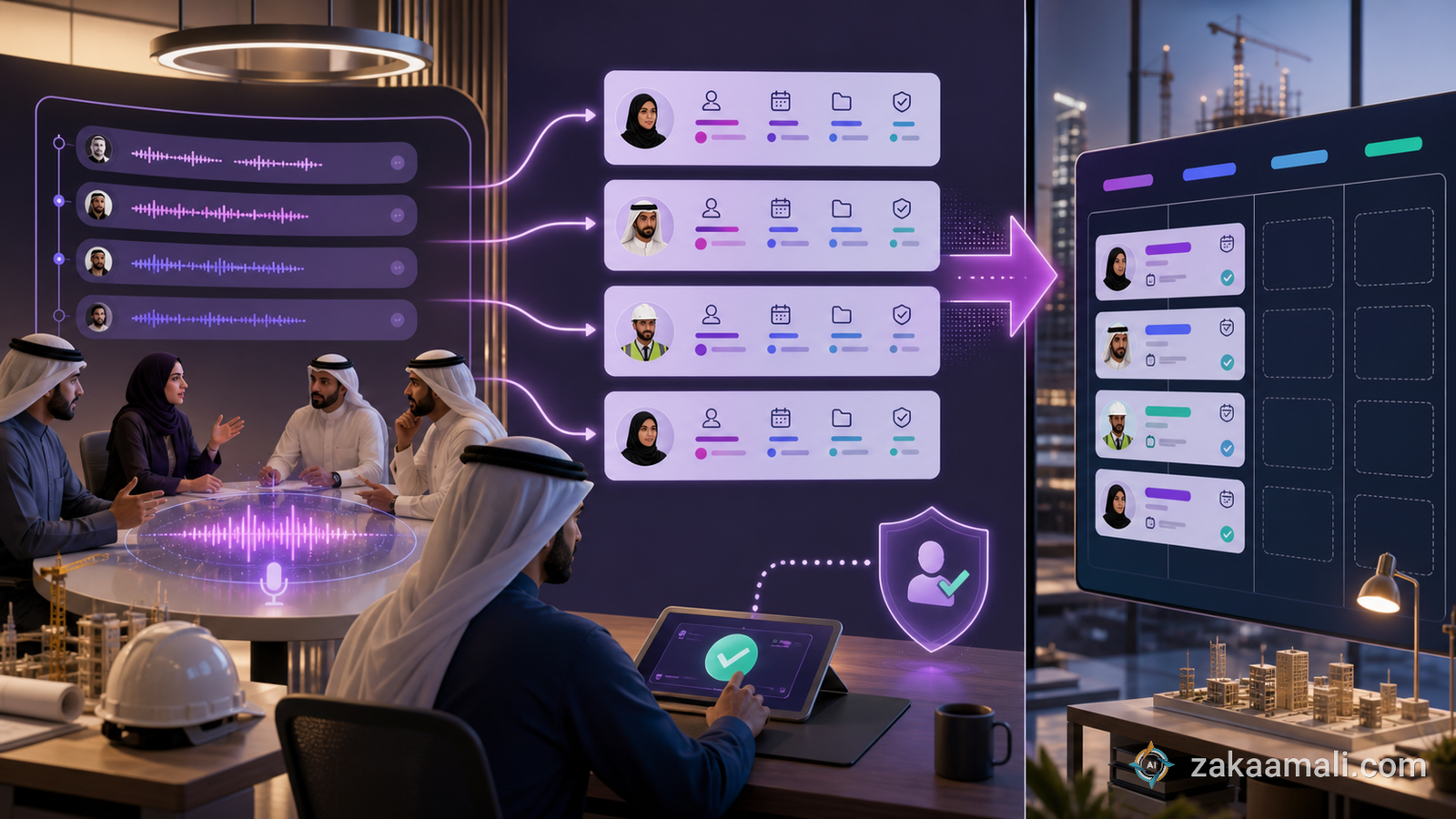 تحويل مقاطع اجتماع خليجي إلى مهام بأصحاب ومواعيد ثم اعتمادها بشريًا قبل لوحة المشروع