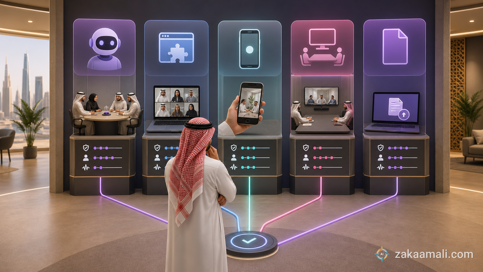 مقارنة بين بوت الاجتماع وامتداد المتصفح وتسجيل الهاتف وسطح المكتب ورفع ملف لفريق سعودي