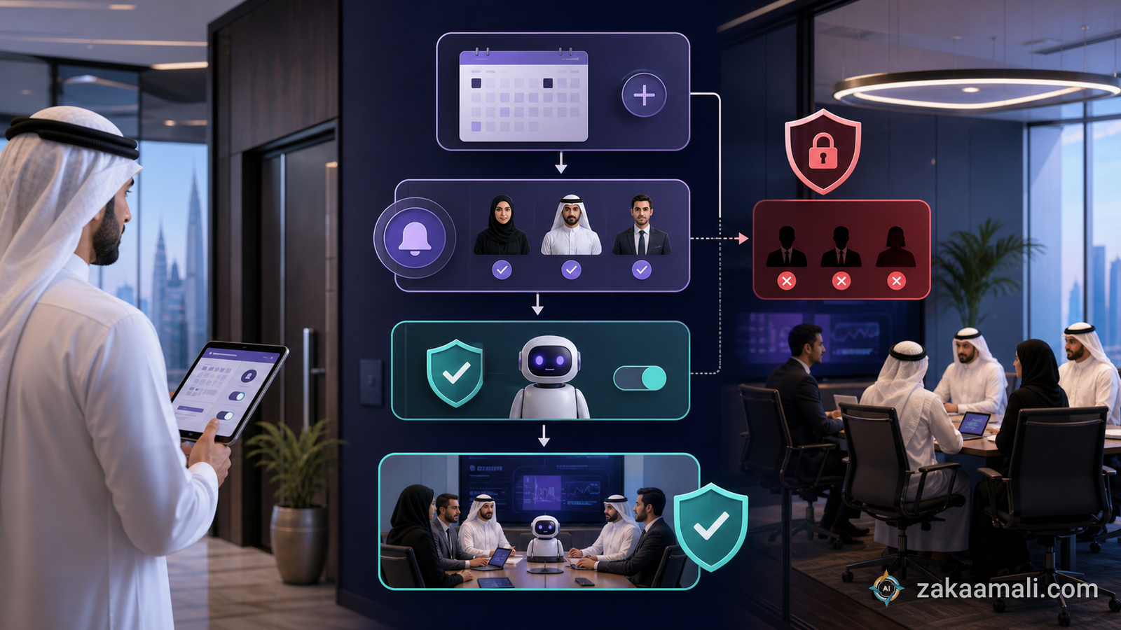 مسار موافقة واضح قبل انضمام مساعد تدوين ذكي إلى اجتماع شركة خليجية مع استبعاد الاجتماعات الحساسة