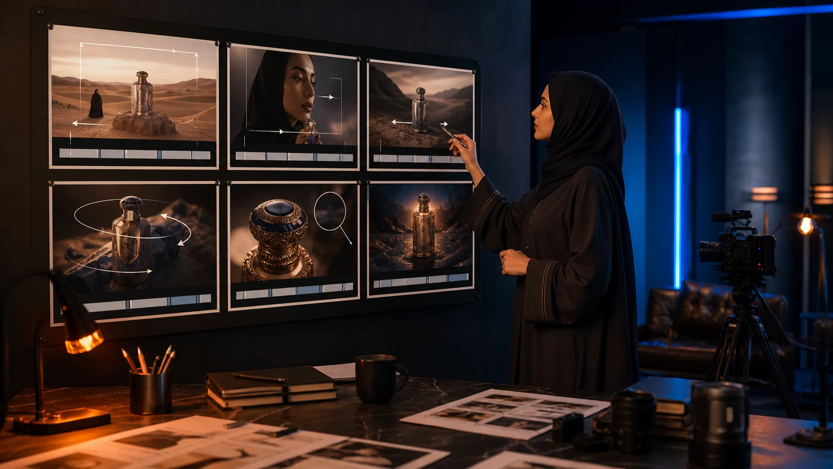 مخرجة سعودية تخطط لقطات وحركات كاميرا لفيديو Kling AI الإعلاني
