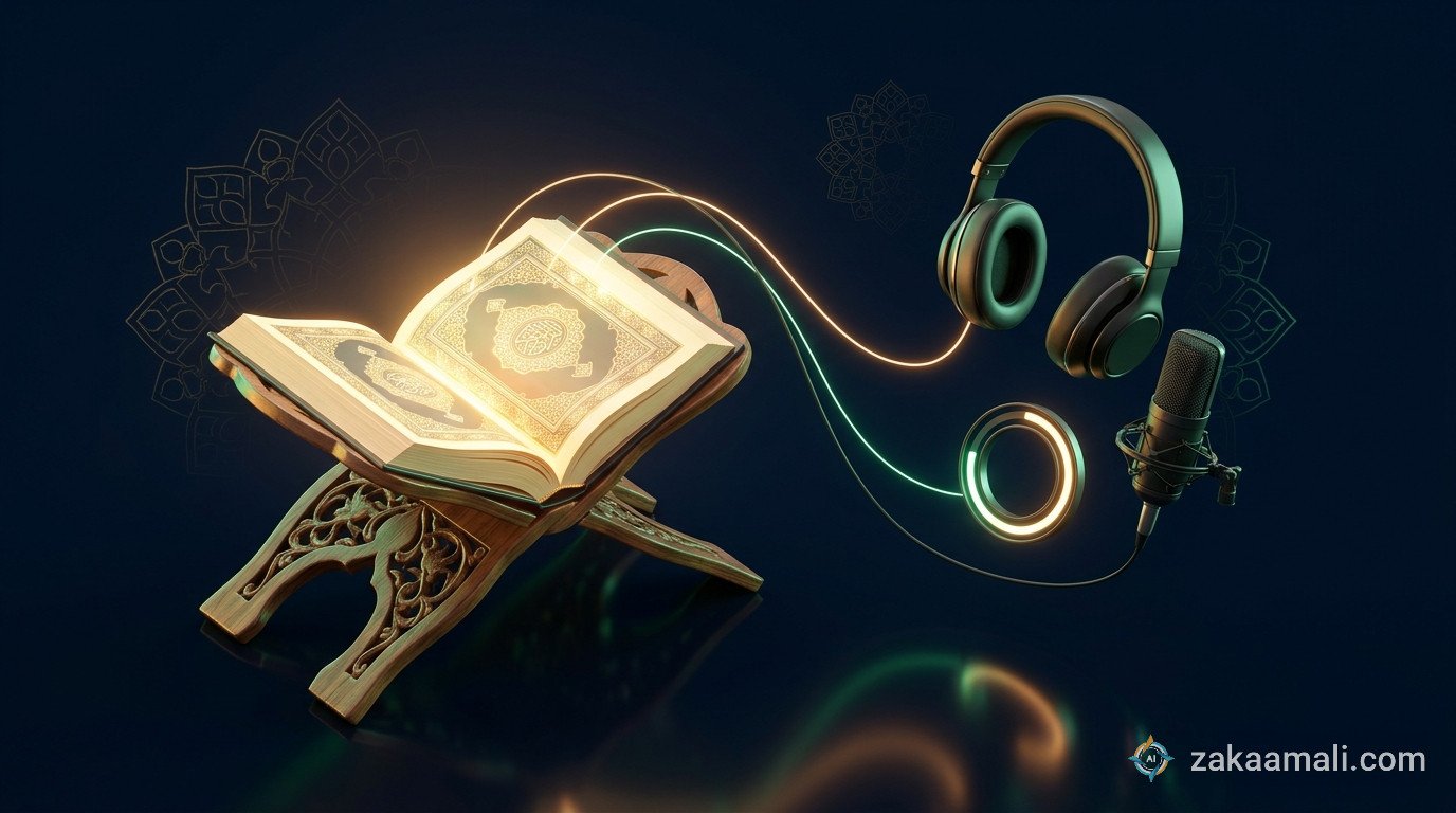 مصحف رقمي متوهّج متصل بأدوات الاستماع والتسجيل لتعلّم القرآن بالذكاء الاصطناعي