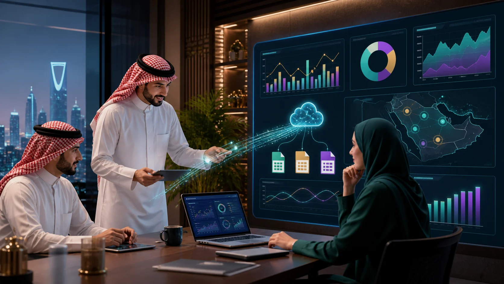 فريق أعمال سعودي يستخدم Qwen لتحليل ملفات Excel والمبيعات والحملات