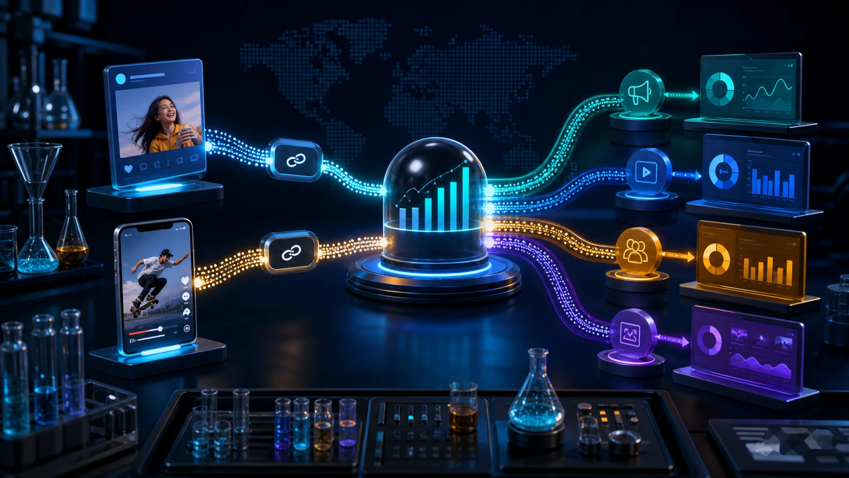 مخطط وسوم UTM يربط ريلز ومنشورات سوشيال ميديا بحملات ومحتوى وتحويلات في موقع إلكتروني