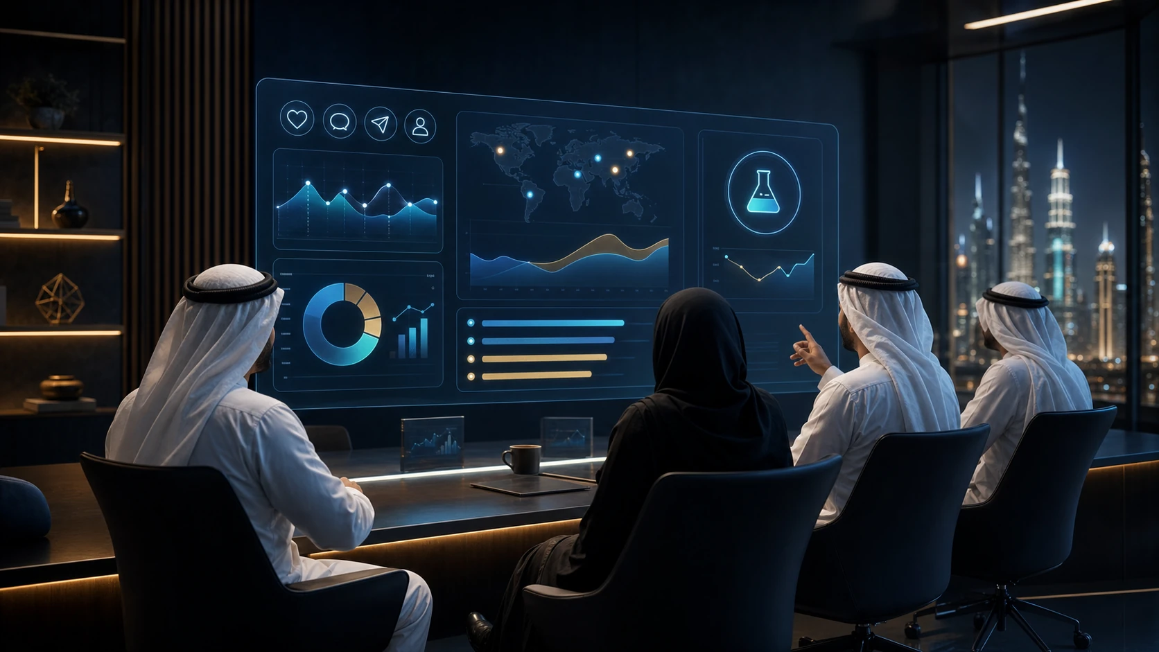اجتماع أسبوعي لفريق تسويق يراجع محتوى السوشيال وبيانات التحويل ويفضّل تجربة واحدة