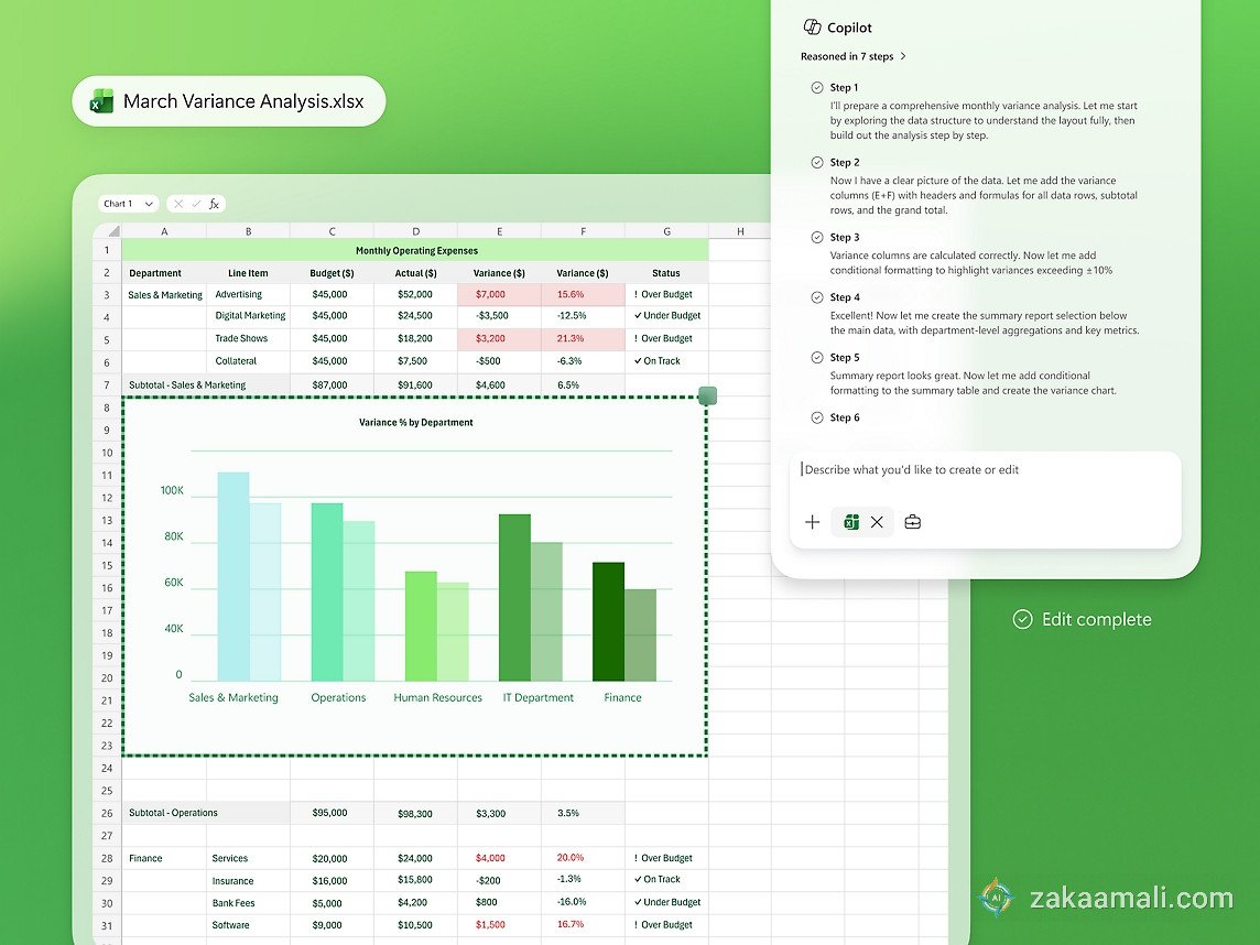لقطة واجهة Microsoft 365 Copilot الرسمية لمحادثة عمل تستخدم سياق Microsoft 365