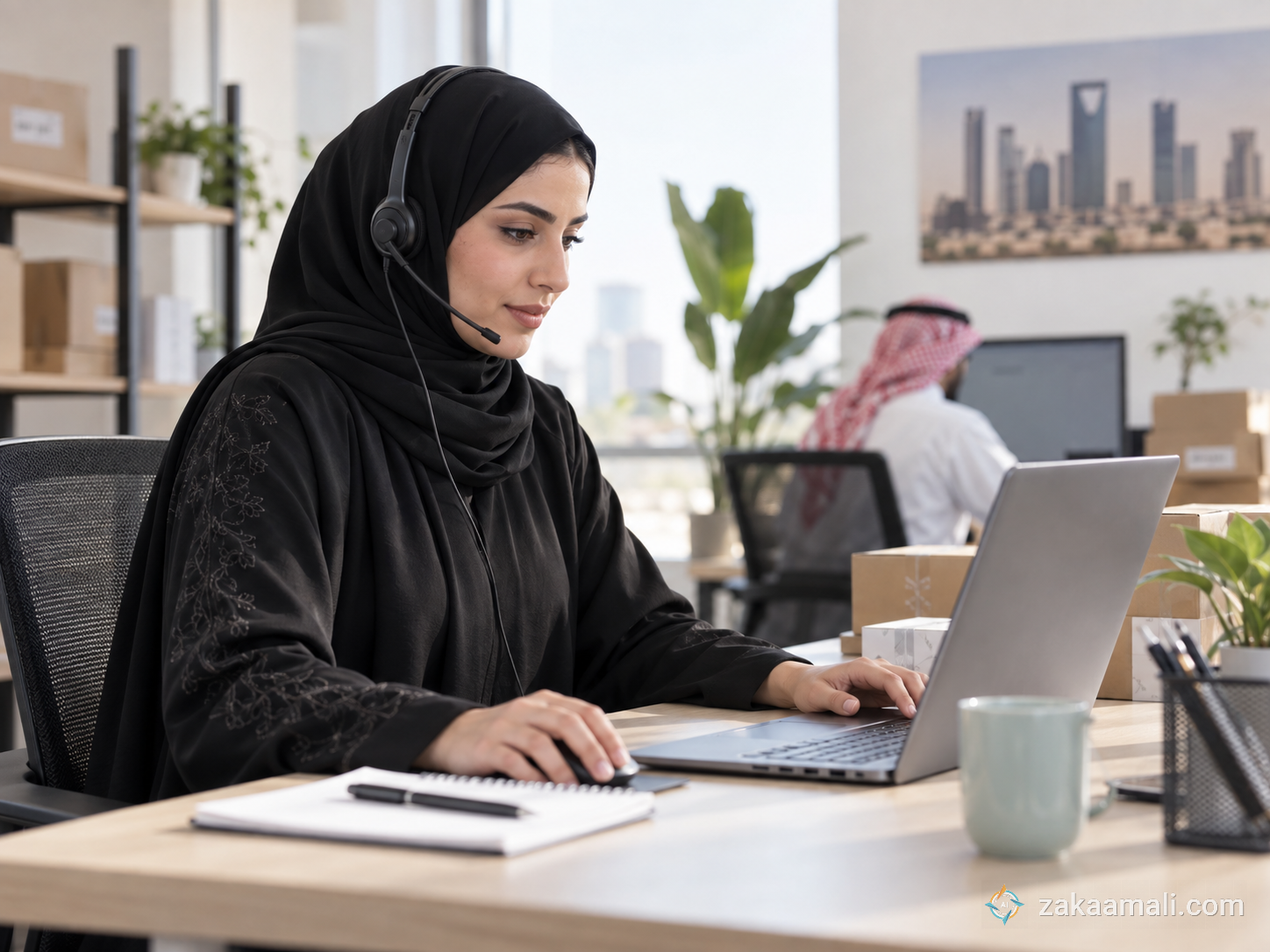 موظفة خدمة عملاء تتحقق من تعديل عنوان شحن قبل تنفيذ الطلب